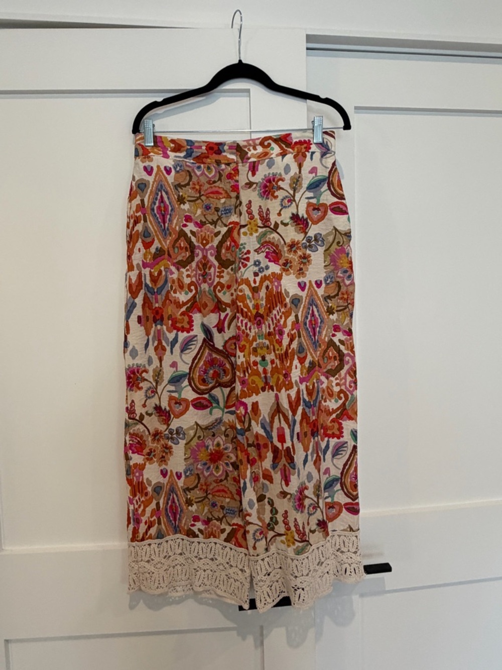 Zara Bohemian Floral Crochet-Hem pants- Pink Multi